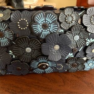 Rare Coach Dinky  Midnight Navy with Leather Flowers